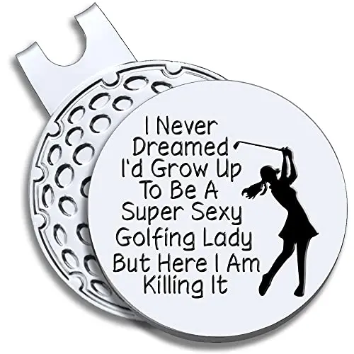 GEYGIE stainless steel golf ball marker with humorous lady golfer text