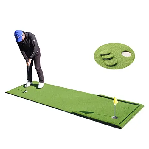 STORZON putting green with dual-tone turf and removable side bumpers on an indoor carpet