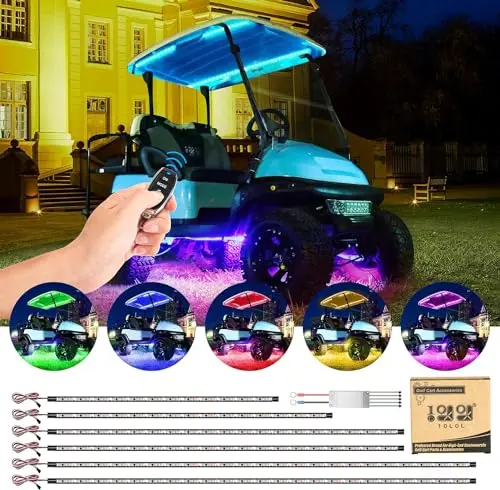 10L0L 6-piece golf cart LED underglow light kit including canopy lights