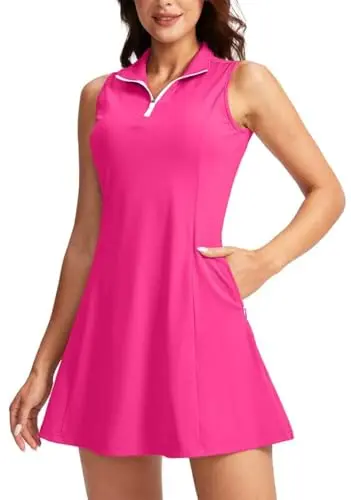 Viodia women's slim-fit polo collar tennis golf dress with separate shorts and side zipper pockets