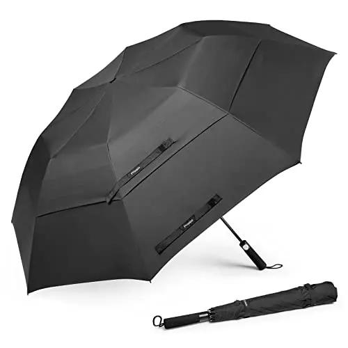 Prospo black portable folding golf umbrella standing upright