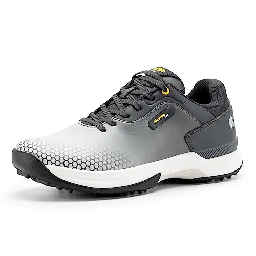 Gray FitVille wide golf shoes with spikes on grass
