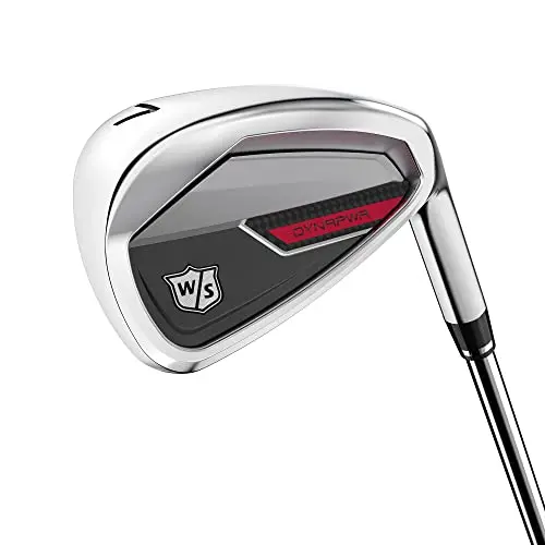 Wilson Dynapower men's steel golf irons in silver and red