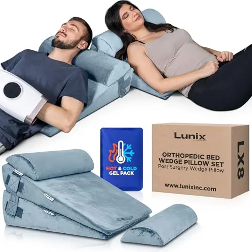 Lunix 4-piece orthopedic wedge pillow set with memory foam and hot/cold pack