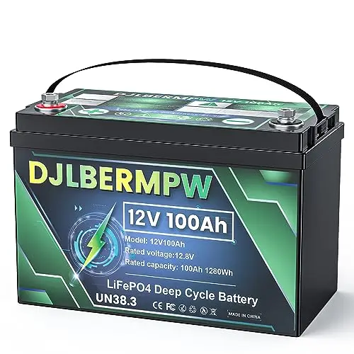 DJLBERMPW 12V 100Ah Lithium Iron Phosphate Battery in a white case