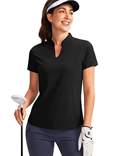 Obla women's collarless V-neck golf polo shirt in a quick-dry fabric