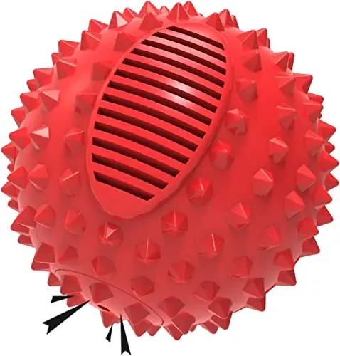 Petizer single red spiky rubber dog ball with meat flavor for aggressive chewers.