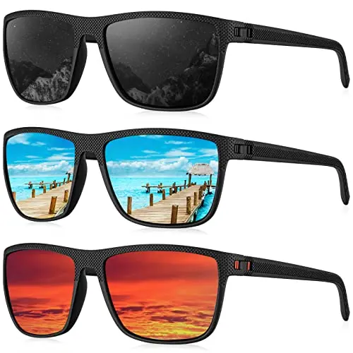 KALIYADI 3-pack of classic rectangle polarized sunglasses