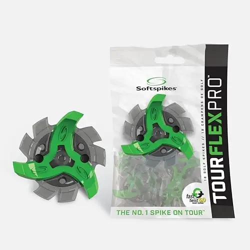 Softspikes Tour Flex Pro golf cleats in green and charcoal showing ten-point contact design