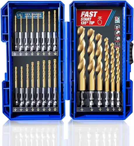 HIGHFIRE 22-piece hex shank titanium drill bit set in blister pack
