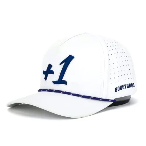 Bogey Bros '+1' funny golf snapback hat with multicolor design