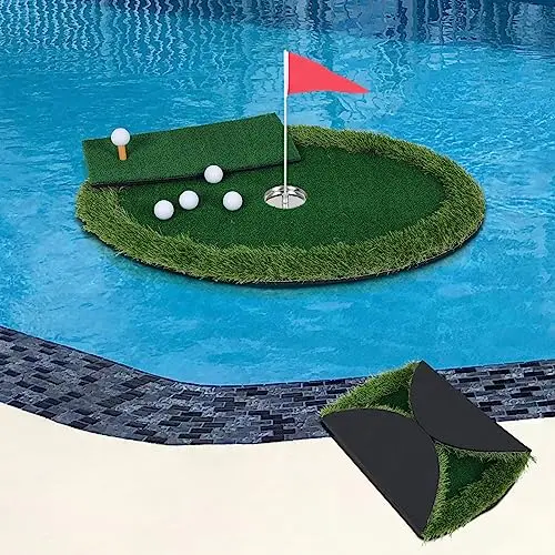 Kokorona foldable floating golf green mat on a backyard lawn