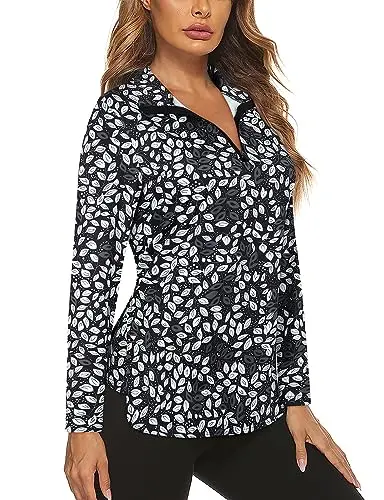 Koscacy women's long sleeve half-zip golf pullover with unique side panel design