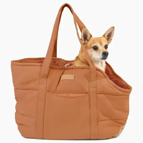 NoblePup plush brown dog purse carrier with wooden base