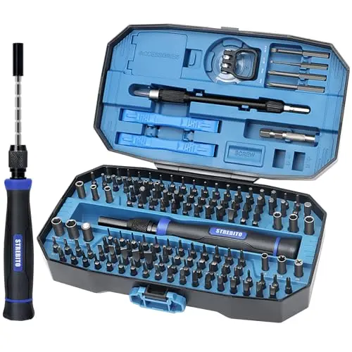 STREBITO 153-piece precision screwdriver set in a hard plastic case
