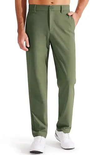 Libin men's classic fit stretch golf pants in army green