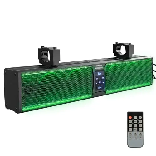 KEMIMOTO 25-inch metal sound bar with RGB lights mounted on a UTV