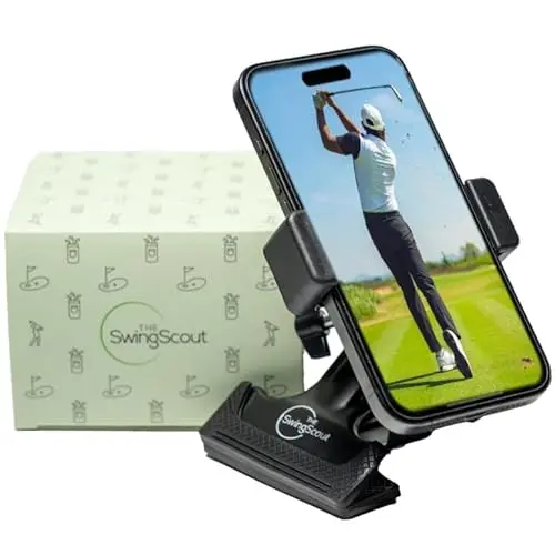 The SwingScout metal phone holder clip for golf bags