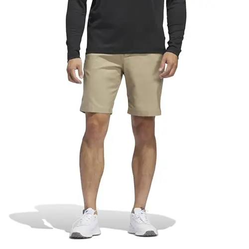 Adidas Adi Advantage Golf Shorts made from recycled materials, showing a regular fit and clean design.