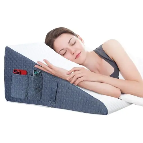 Welzona navy blue wedge pillow with cooling gel memory foam