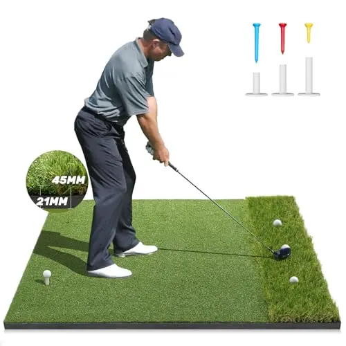 Ywitio dual-turf golf hitting mat showing fairway and rough sections