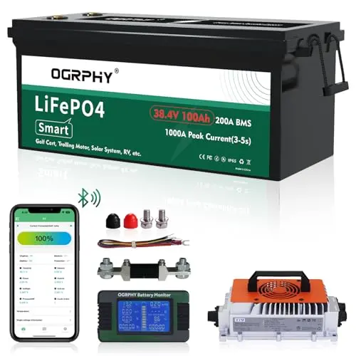 OGRPHY 36V 100Ah lithium battery with Bluetooth BMS for golf cart