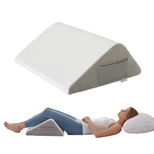Bedluxe white knee wedge pillow for leg elevation and back support