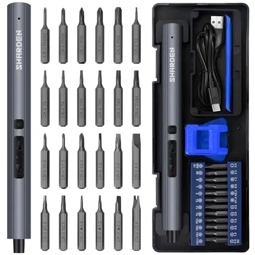 SHARDEN blue mini electric screwdriver kit with 24 bits in a case