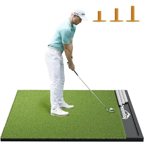 Ponsonbay integrated golf hitting mat with built-in ball tray
