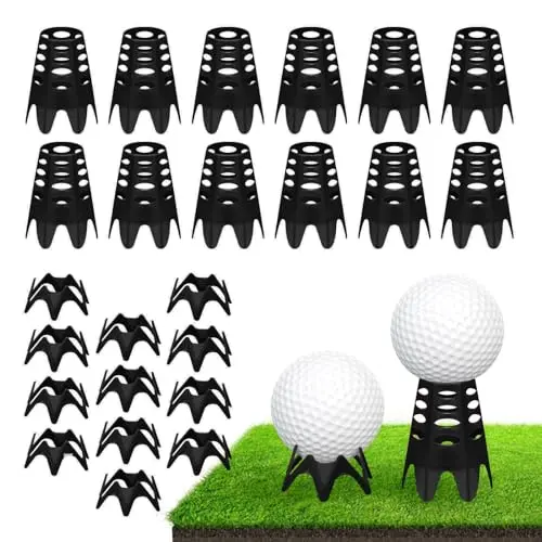 Rolitwils 24-piece set of black plastic golf mat tees, 12 tall and 12 small