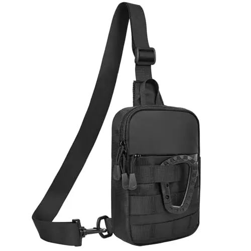 DEYACE small black tactical sling bag with MOLLE webbing on the front
