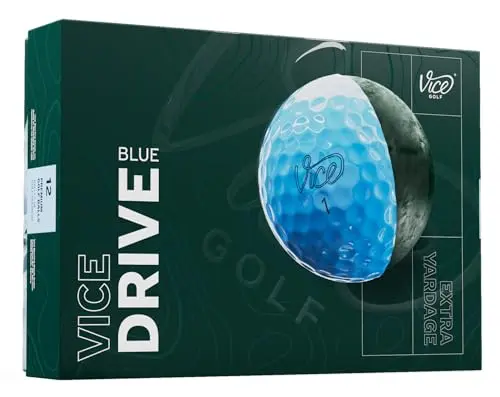 Vice Drive blue golf ball with alignment line on green