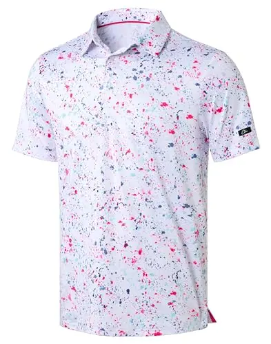 Obla men's short sleeve golf polo shirt with a modern print collar