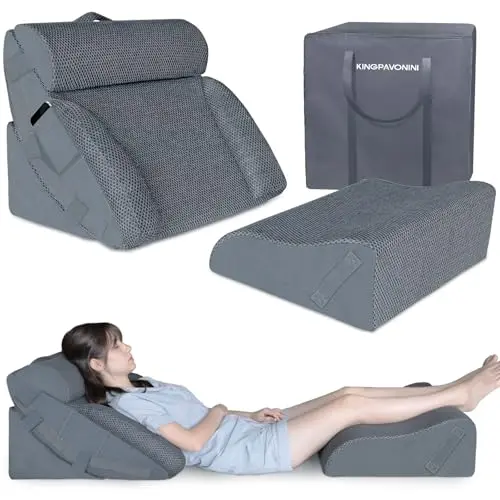 KingPavonini 4-piece cooling gel memory foam wedge pillow set with travel bag