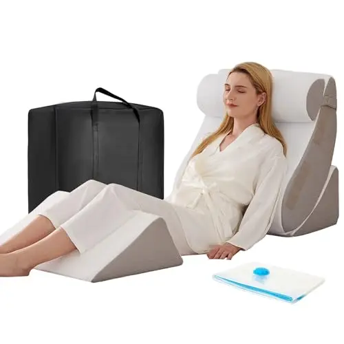 BIEEZZK 4-piece white and grey wedge pillow set for back support