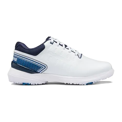 White and navy SQAIRZ Speed ProS2 golf shoes with replaceable spikes