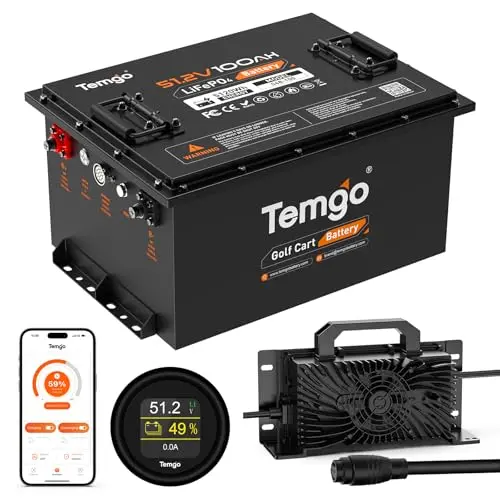 TEMGO 48V 100Ah LiFePO4 golf cart battery with external switch