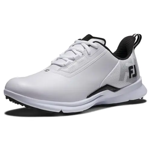 FootJoy FJ Fuel white golf shoe with black accents and a modern athletic design.