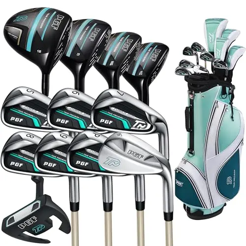 PGF Lady Gold TP 17-piece comprehensive women's golf set with multiple woods, hybrids, and irons