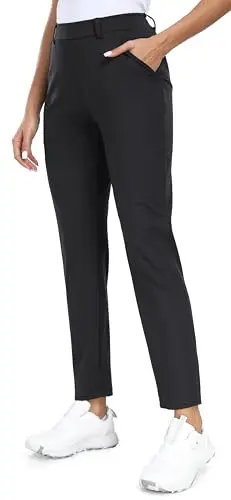 IUGA women's stretchy ankle pants with faux fly and belt loops
