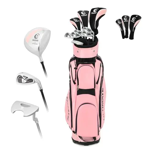 ULTIMATE 9-piece women's golf set in pink with a stand bag and headcovers