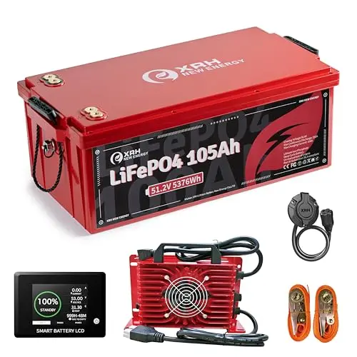 XRH 48V 105Ah LiFePO4 golf cart battery with 250A BMS and port plug