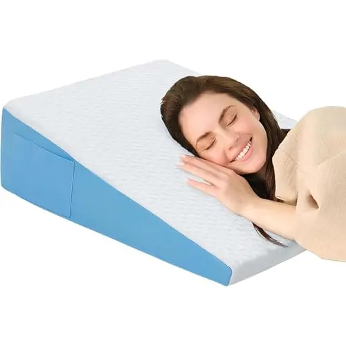 COLDHUNTER white and blue breathable wedge pillow with side pockets
