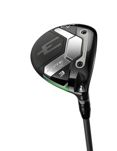 Callaway Elyte X fairway wood with draw-enhanced design in black/chrome