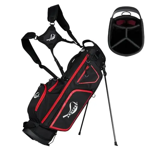 Anncord lightweight stand golf bag in black and red