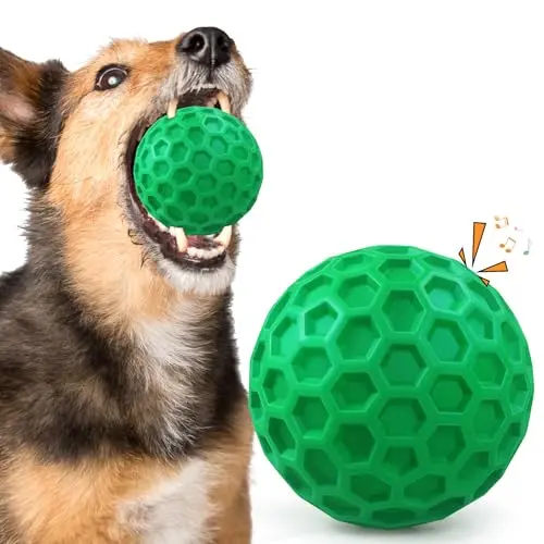 ZRIFAQESW green thick rubber dog chew ball with textured surface and beef flavor.