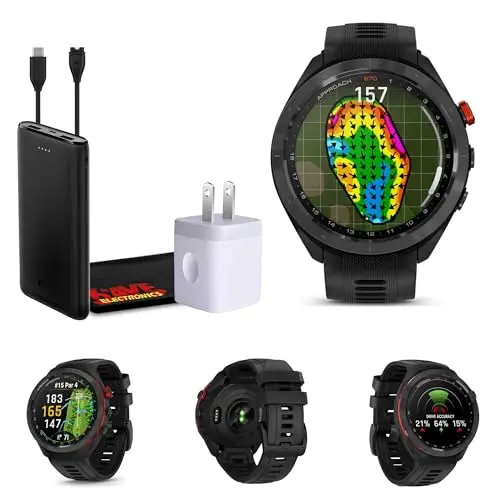 Garmin Approach S70 smartwatch on a wrist on a golf course