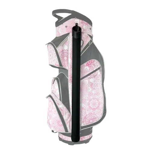 Black polyester putter tube organizer attached to a golf cart bag