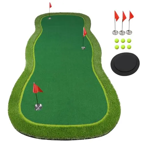BOBURN large outdoor golf putting green mat with three holes