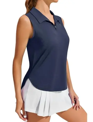 PINSPARK women's sleeveless golf polo shirt with a stylish 1/4 zip collar